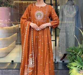 Women Rayon Printed Anarkali Kurta Set with Dupatta