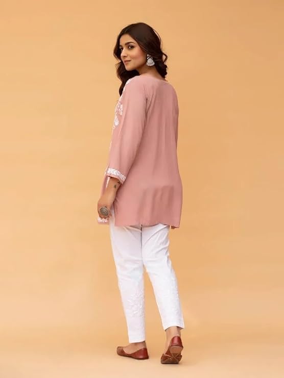 Women's Rayon Floral Embroidered Short Kurti - Image 3