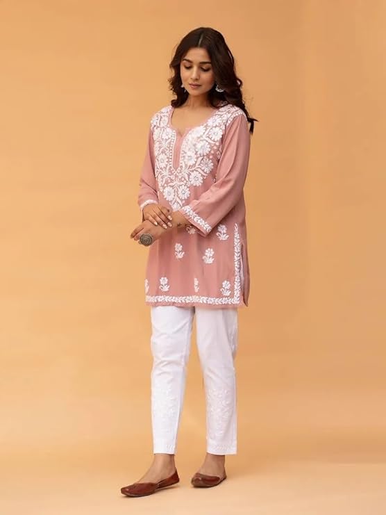 Women's Rayon Floral Embroidered Short Kurti - Image 2