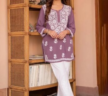 Women’s Rayon Floral Embroidered Short Kurti