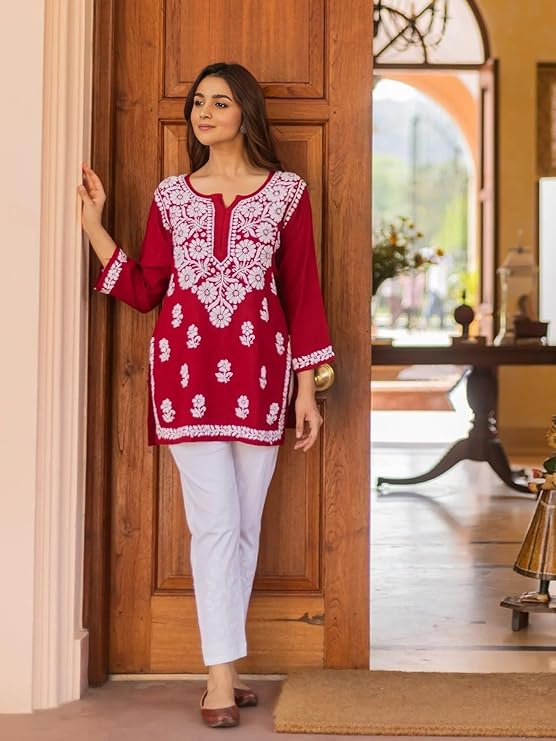 Women's Rayon Floral Embroidered Short Kurti - Image 8